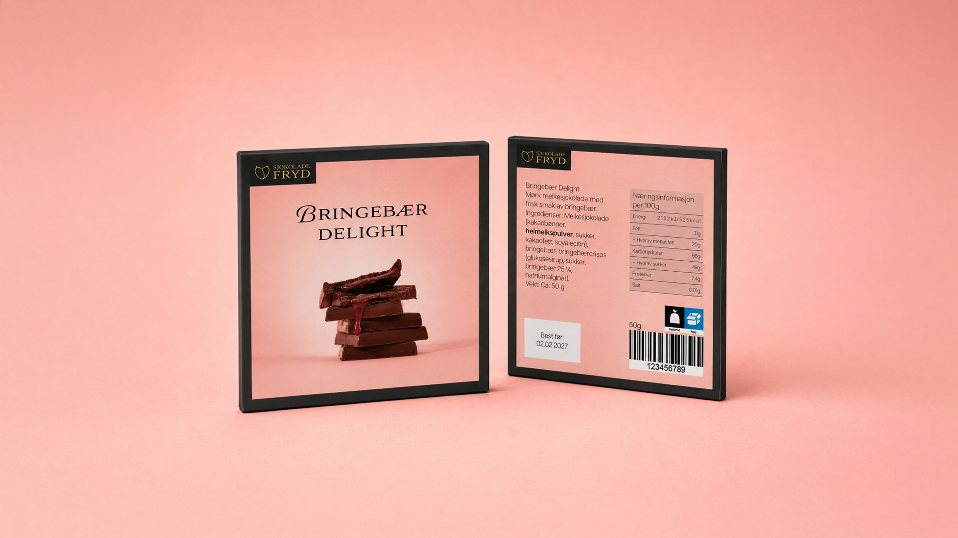 Sjokoladefryd Bringebær Delight emballasje
